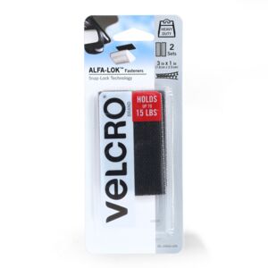 Velcro 2-Piece Alfa-Lok Fastener Strips with Snap-Lock Technology Black 3 x 1inch